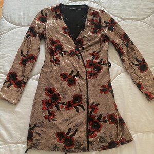 Zara Trafaluc Collection Gold Floral Sequin Wrapped Dress Womens Size Small